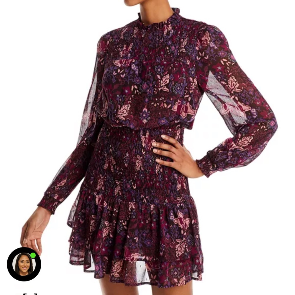 Aqua Floral Print Smocked Mini Dress XS